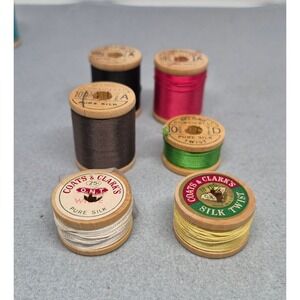 Vintage Belding Corticelli Coats Clarks Wooden Spools Pure Silk Thread Lot 6pc